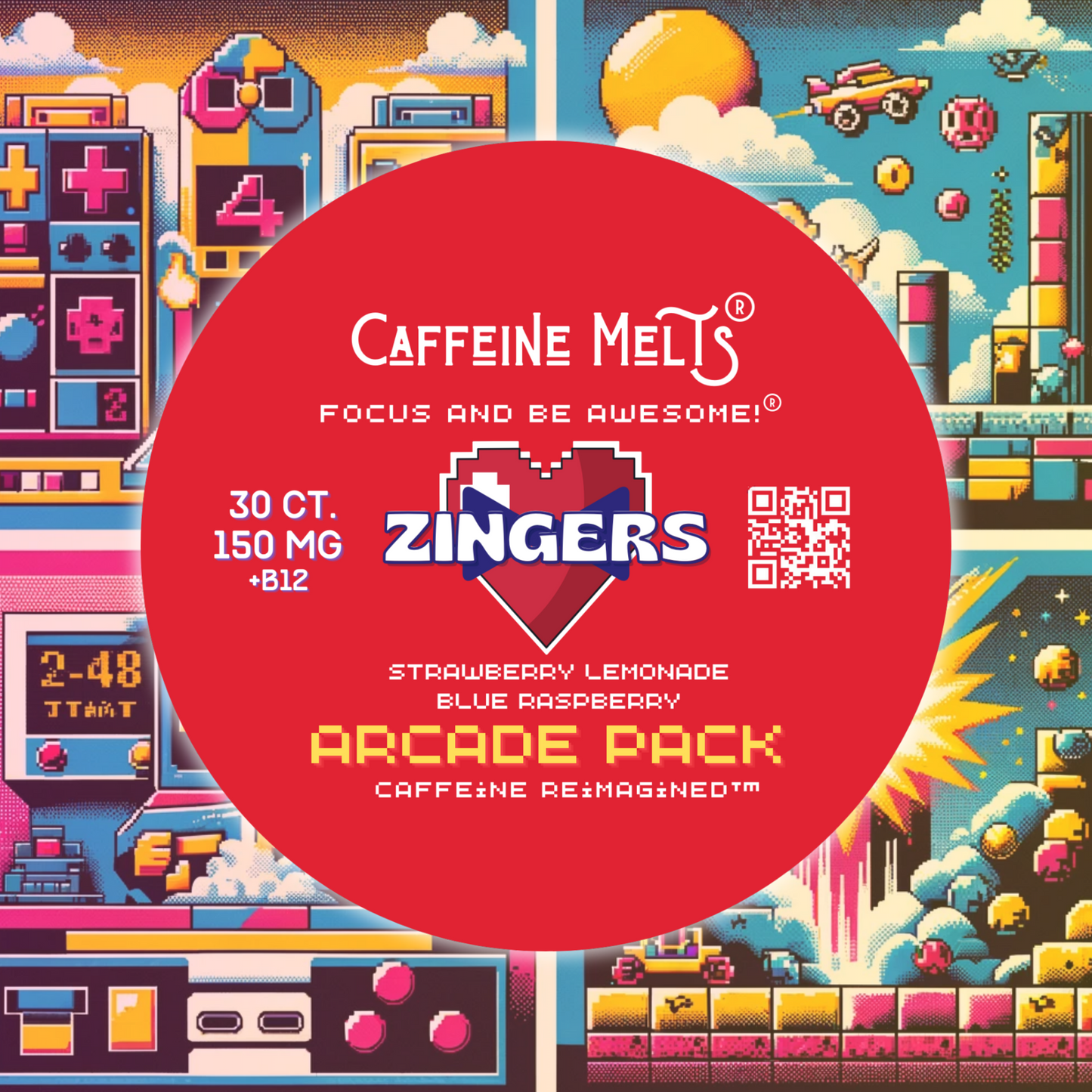 150mg Arcade Pack Zingers (15ct Blue Raspberry + 15ct Strawberry Lemonade 150mg + 20mcg Methylcobalamin B12)