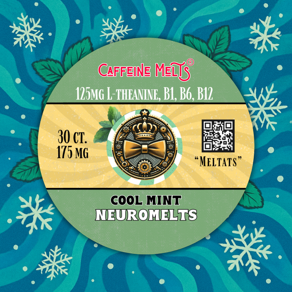 175mg Cool Mint Nootropic NeuroMelts (featuring 1.23mg B1, 1.76mg B6, 20mcg Methylcobalamin B12 & 125mg L-Theanine)