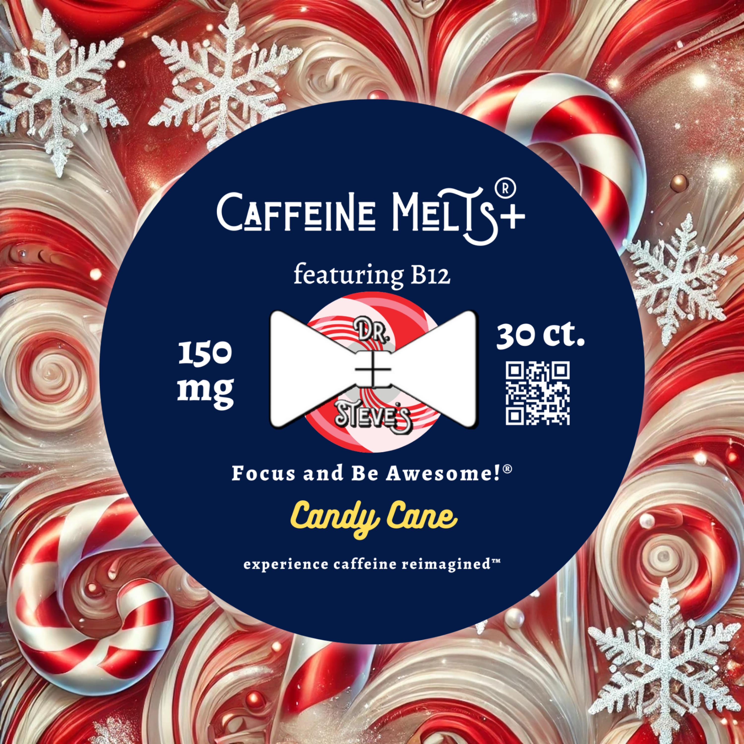 Candy Cane Caffeine Melts® (150mg + 20mcg Methylcobalamin B12)