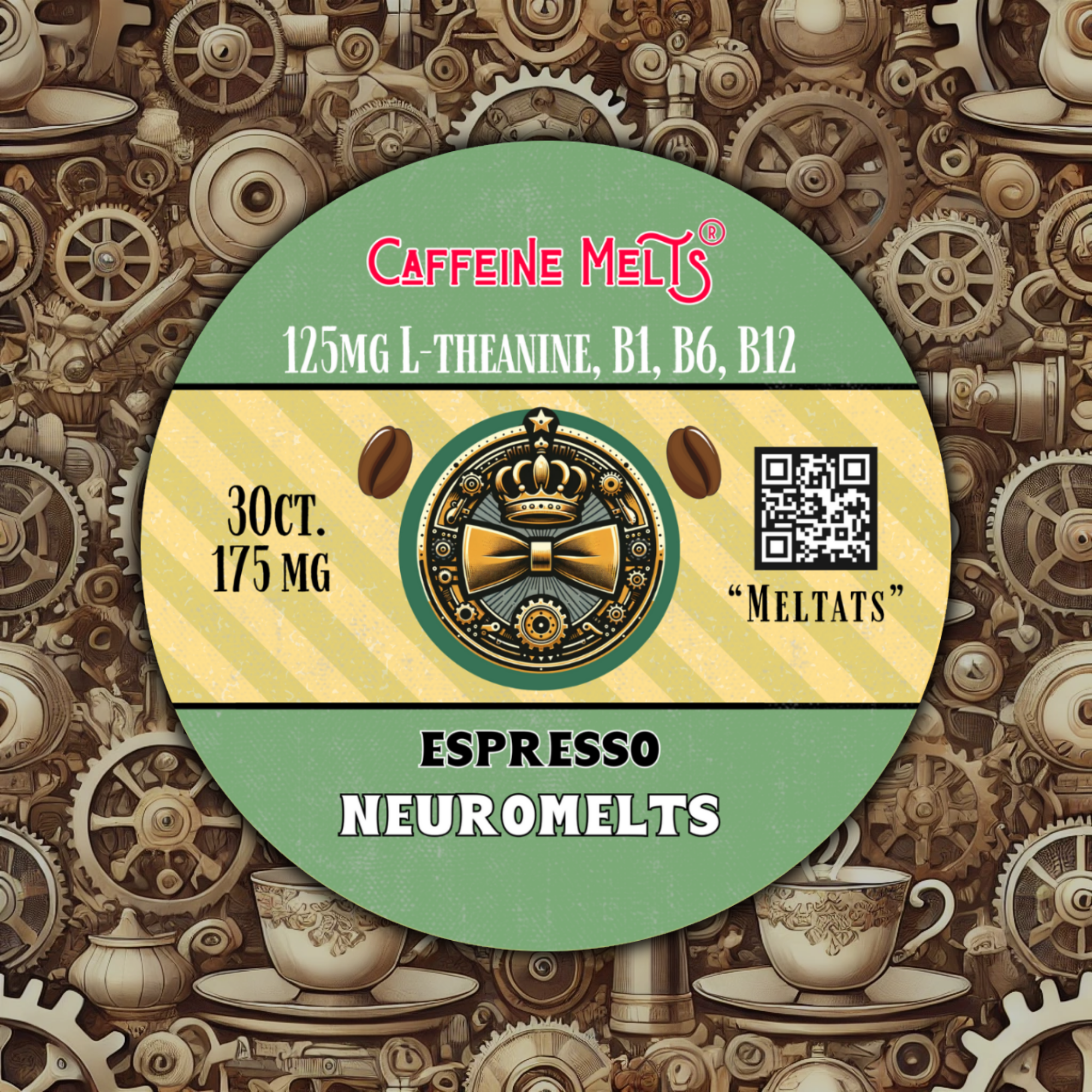 175mg Espresso Nootropic NeuroMelts (featuring 1.23mg B1, 1.76mg B6, 20mcg Methylcobalamin B12 & 125mg L-Theanine)